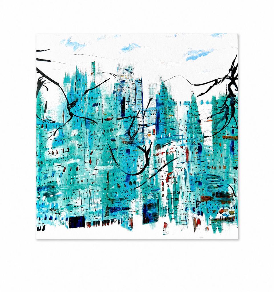 Cityscape in Teal Greeting Card